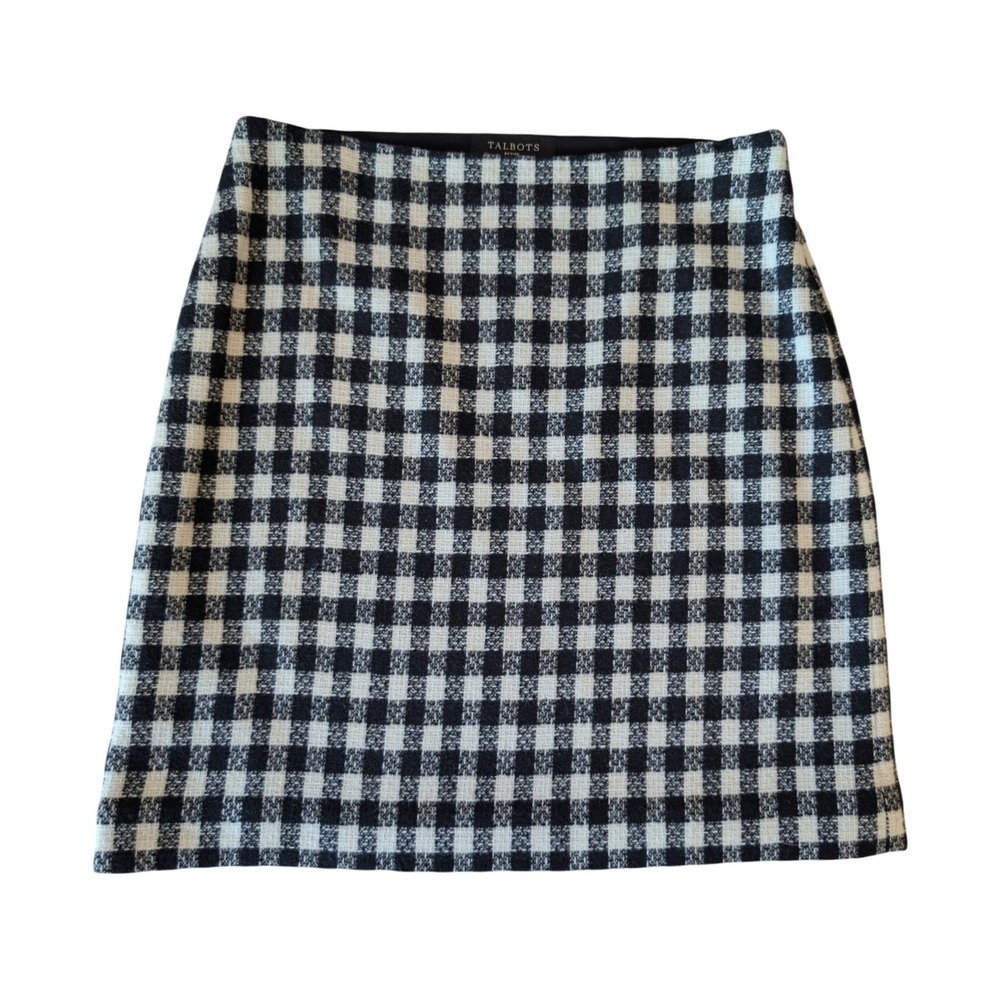 Talbots Skirt Womens 4 Petite Black White Check Plaid Wool Blend Lined 4P PH5289
